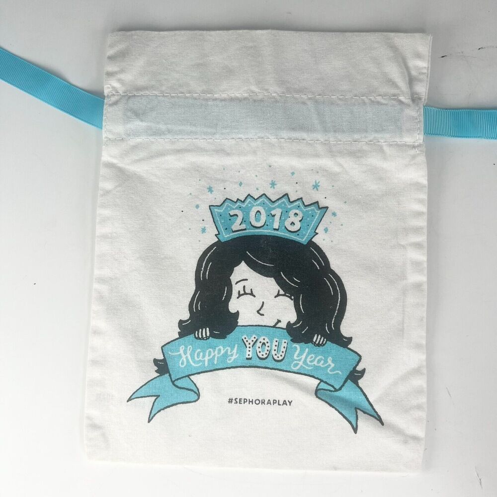 Sephora 2018 Happy Year Drawstring Cloth MakeUp Delicates Travel Bag White New